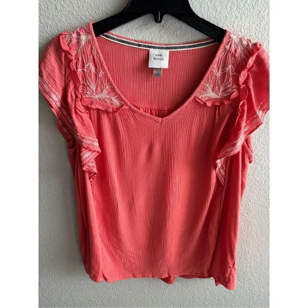 ❤️Knox Rose Flutter Short Sleeve Embroidered Top